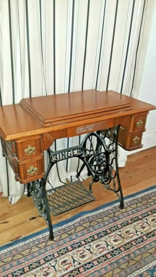 Rare Antique Singer Treadle Sewing Machine Wood Top Set (b349)