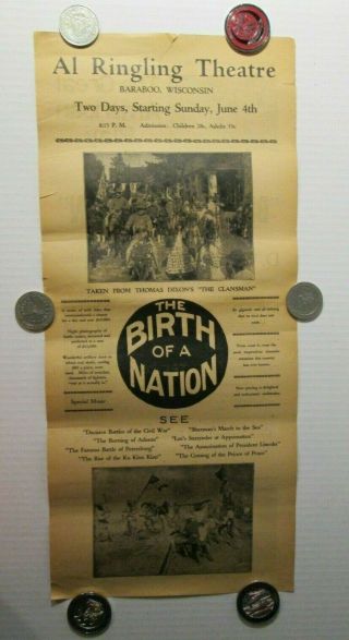 vintage D.  W.  Griffiths BIRTH OF A NATION BROADSIDE poster herald LOOK 2