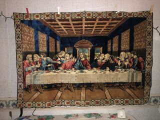 Vintage Jesus The Last Supper Rug Tapestry Large Plush Wall Hanging 55” X 38”