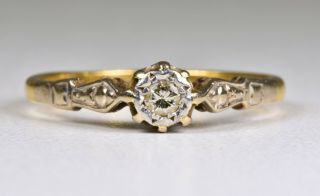 Antique Art Deco 18ct Gold & Platinum Diamond Solitaire Ring,  (1930 