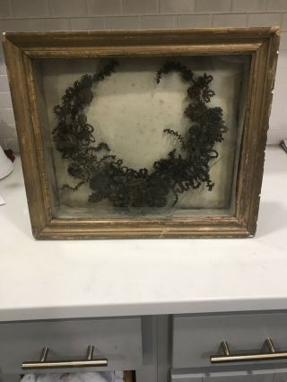 Antique 19th Century Victorian Style Mourning Hair Shadowbox 16 " X 14 " Read