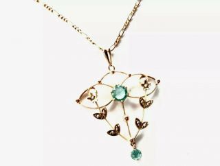 Antique 9ct Rose Gold Turquoise Seed Pearl Lavaliere Pendant Chain Necklace