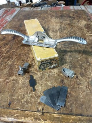 Antique Nos Stanley No.  66 Hand Beader Plane With Box With 6 Cutters
