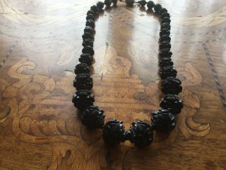 Antique Victorian Whitby Jet Carved Beads Necklace