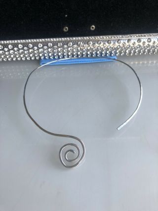 Vtg Sterling Silver 925 Modernist Designed Swirl Collar Necklace Choker Pendant