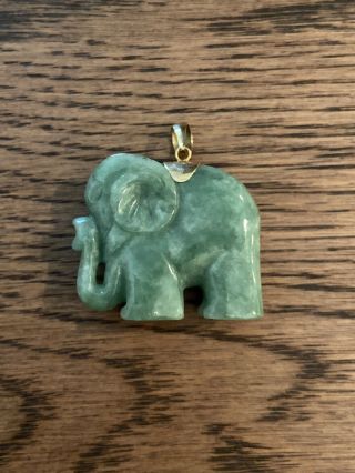 Vintage Carved Green Jade Elephant Pendant