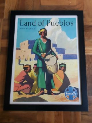 Vintage Poster Santa Fe Rr - Land Of Pueblos Mexico Railroad Travel