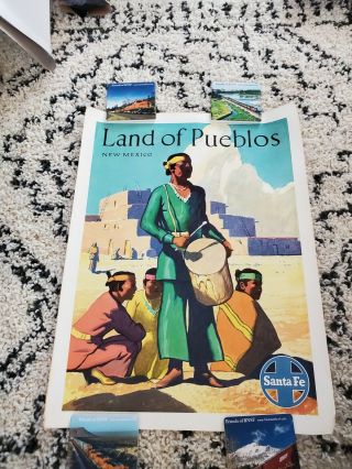 Vintage Poster SANTA FE RR - LAND OF PUEBLOS MEXICO Railroad Travel 3
