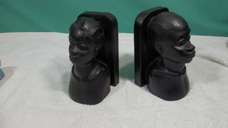 Vintage Ebony Carved Wood Bookends African Man Woman