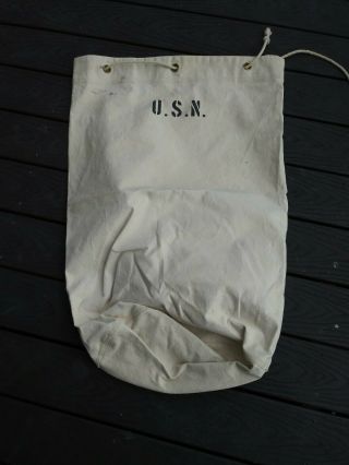Vintage Us Navy? White Heavy Canvas Seabag Duffel Bag 33”
