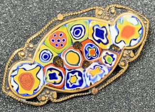 Vintage High End Brooch Pin 1.  5” Gold Tone Colorful Mosaic Lot4