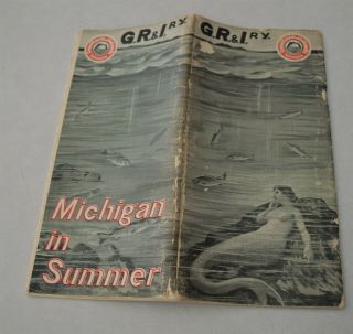 1902 Grand Rapids & Indiana Railroad Vacation Road Borchure W/ Maps Mermaid