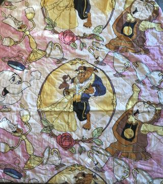 Vintage Disney Beauty And Beast Twin Bedding Set Flat Fitted Blanket Sheets 90’s