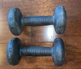 Vintage Healthways 8 Lb Each Dumbbell 16 Lb Set Pair Cast Iron Home Weight
