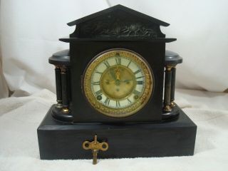 Antique Ansonia Mantel Clock Open Escapement 1881 York,  Usa W/key & Pendulum