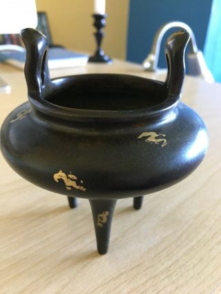 Antique Chinese Gold Splash Bronze Tripod Censer