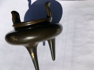 antique chinese gold splash bronze tripod censer 2