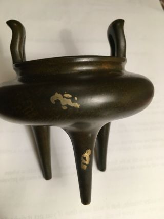 antique chinese gold splash bronze tripod censer 3