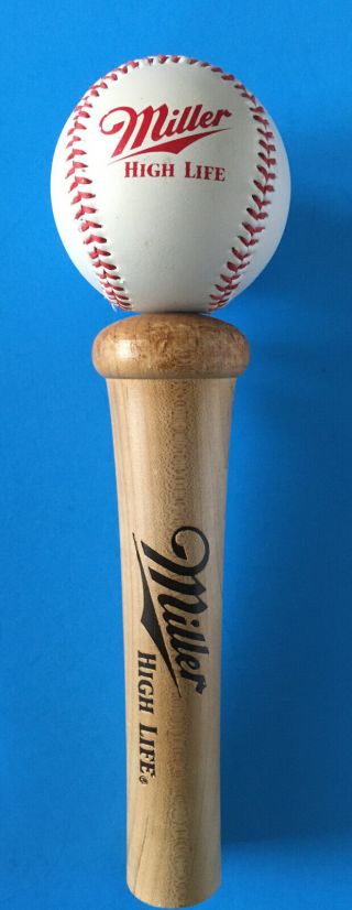 Vintage Miller High Life Beer Tap Handle Baseball On Bat