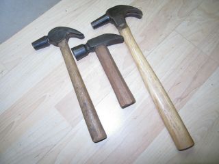 3 Vintage Farriers Black Smith Hammers User Tools Champion ? Heller ?