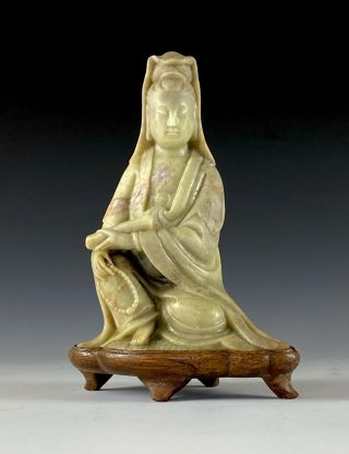 Antique Chinese Soapstone Carved Figure Of Guanyin