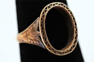 Antique Victorian 18k Solid Gold Deeply Engraved Mount Setting For Oval Stone