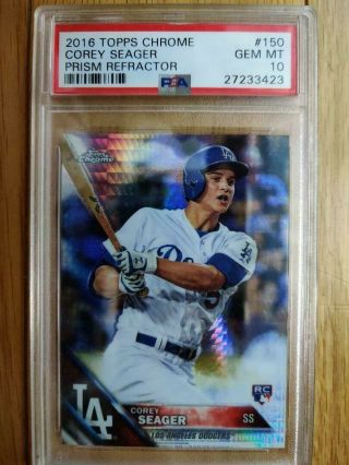 Corey Seager 2016 Topps Chrome Prism Refractor Rc Rookie Card Psa 10 Dodgers