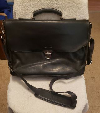 Vintage Tumi Black Leather Large Crossbody Laptop Briefcase Bag