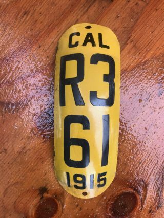 1915 California Motorcycle License Plate R 361 Fender Curved Porcelain