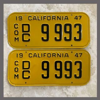 1947 California Commercial / Truck License Plates Pair Restored Dmv Clear Yom