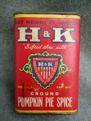 Vintage H&k Pumpkin Pie Spice Can W Tin Top Hanley & Kinsella Coffee Co St Louis