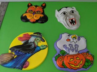 Collectible Hard To Find 4 Vintage Halloween Plastic 3 - D Molded Wall Decorations