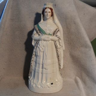 17 " Antique Staffordshire Porcelain Queen Of England Statue Figure Victoria Lrg