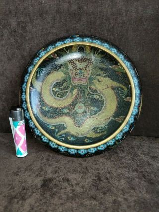 Antique Chinese Fine Cloisonne Large Bowl With Dragon 20th