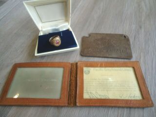 Vintage 30’s 50’s Greyhound Lines Bus 15yr 10k Gold Ring & Driver Certificate