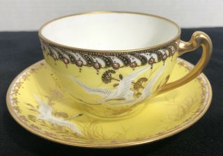 Scarce Antique Nippon Flying Geese Imperial Yellow Tea Cup And Saucer