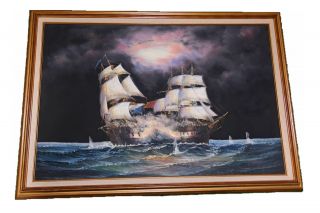 J.  Harvey Nautical Oil On Canvas Painting Framed Signed By Artist 40x29