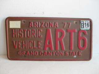 Vtg 1977 Arizona Historic Vehicle Automobile Copper License Plate Hot Rod Orig