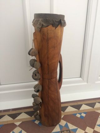 Vintage Papua Guinea Kundu Drum Seed Rattles Snake Lizard Skin