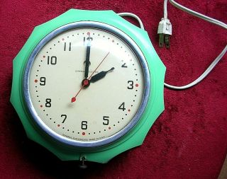 Cool Vintage Green General Electric 2f02 Red Dot Kitchen Clock Not Running