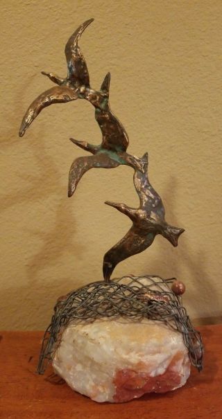 Vintage Curtis Jere Mid Century Modern Bronze Sculpture Birds In Flight Signed