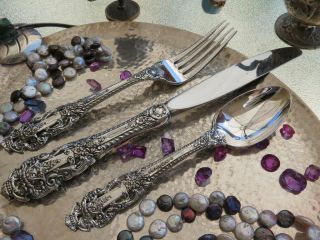 Dinner Set Place Gorham Crown Baroque Sterling Silver Fork Knife Oval Soup Spoon