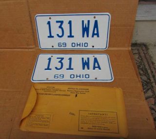 Vintage 1969 Ohio License Plate Set Pair Muscle Car Rat Rod Mustang Camaro