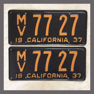 1937 California License Plates Pair Restored Dmv Clear Yom Passenger Car