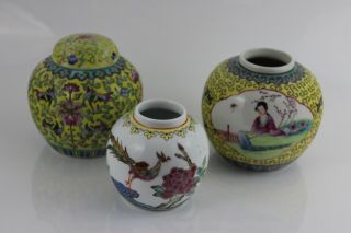 Vintage Chinese Porcelain 3 Vases Signed The Tallest 13cm C1950 