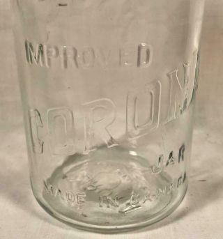 VINTAGE IMPROVED CORONA 1 QUART CANNING JAR WITH GLASS LID MADE IN CANADA 2
