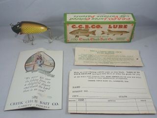 Vintage Creek Chub Bait Co River Rustler Wood Fishing Lure W/ Box & Paperwork