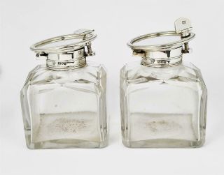 2x Victorian Sterling Silver Topped Cut Glass Inkwells London 1899 A/f