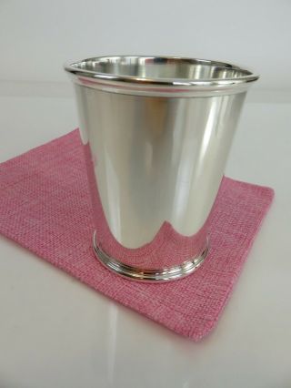 S.  Kirk & Son Sterling Silver Kentucky Design Julep Cup & Pink Pouch C1940s