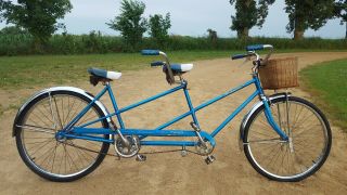 Vintage 1966 Chicago Schwinn Twinn Tandem Bicycle Blue W Basket S7 26 "
